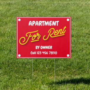 Apartment For Rent White Text Yellow Script Red Sign