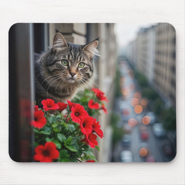 Apartment Tabby Cat In Window Mouse Pad (Front)