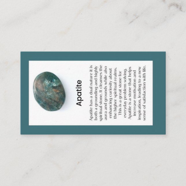 Apatite Crystal Meaning Jewelry Display Gemstone Business Card (Front)