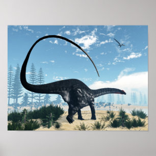 Apatosaurus dinosaur in the desert - 3D render Poster