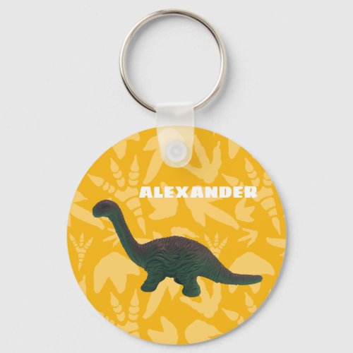 Apatosaurus Toy Dinosaur Green and Yellow Keychain