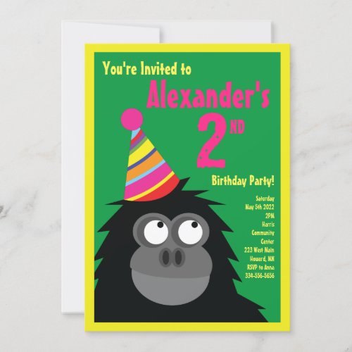 Ape Animal Kids Birthday Party Invitations