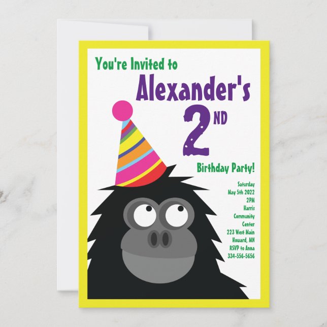 Ape Animal Kid's Birthday Party Invitations (Front)