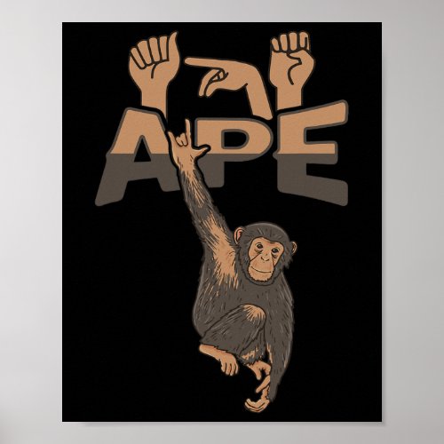 Ape Asl Hand Gesture Deaf Hearing Loss Awareness  Poster