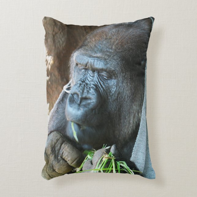 Ape hood ~ Japanese Gorilla Eating Accent Pillow (Front(Vertical))