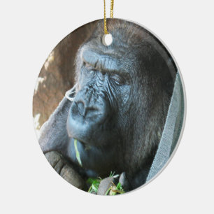 Ape hood ~ Japanese Gorilla Eating Ceramic Ornament