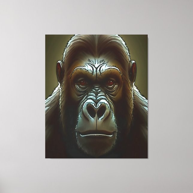 Ape Mountain Gorilla Fun Face Black Outline Art Canvas Print (Front)