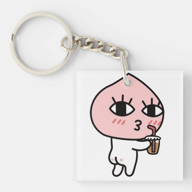 Apeach with Iced Coffee Keychain (Front)