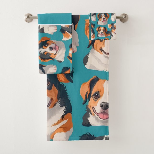 Apennine Wolf Mosaic Colourful Custom Pattern Bath Towel Set (Insitu)