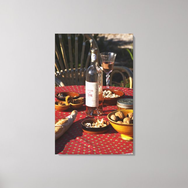 Aperitif and appetizers prepared: bread, olives, canvas print (Front)