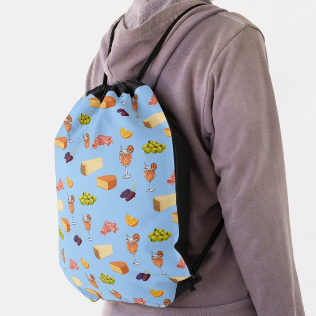 Aperol and Cheese Pattern Drawstring Bag (Insitu)
