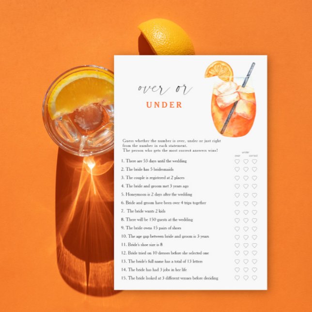 Aperol bridal shower Over or under game (Creator Uploaded)