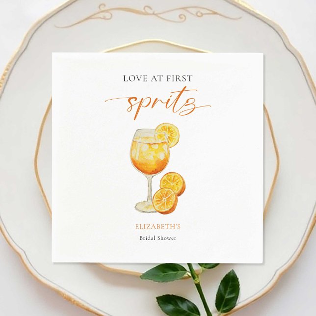 Aperol Love at First Spritz Orange Bridal Shower Napkins (Creator Uploaded)