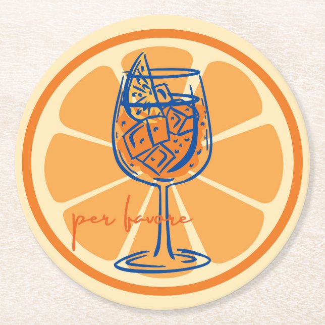 Aperol Per Favore Round Paper Coaster (Front)