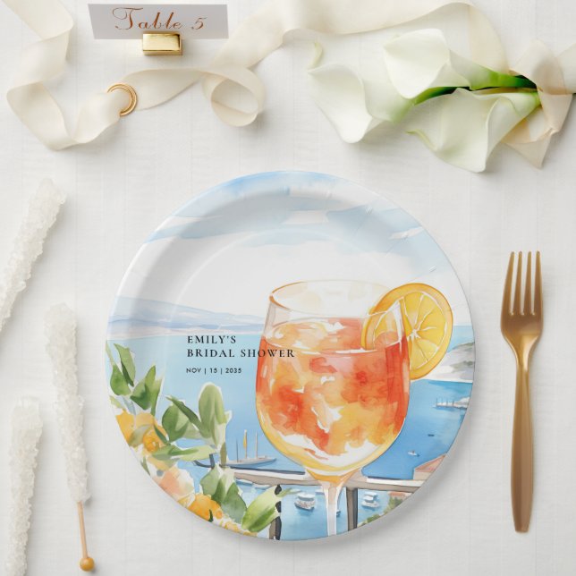 Aperol Spritz Amalfi Bridal Shower Paper Plates (Wedding)