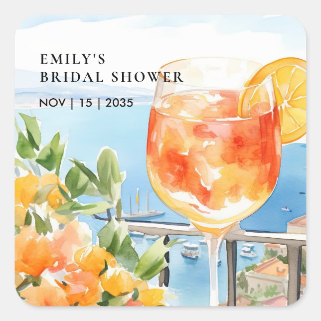 Aperol Spritz Amalfi Bridal Shower Square Sticker (Front)