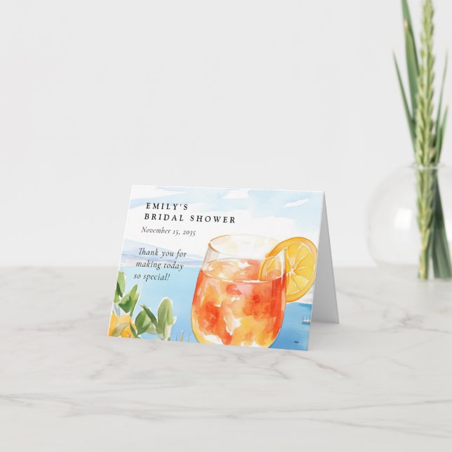 Aperol Spritz Amalfi Italy Bridal Shower Thank You Card (Front)