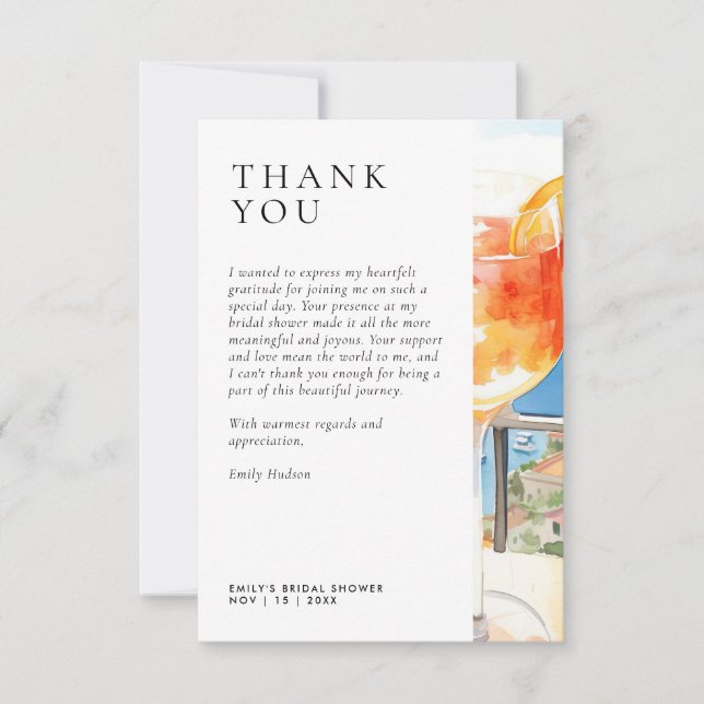 Aperol Spritz Amalfi Italy Bridal Shower Thank You Card (Front)