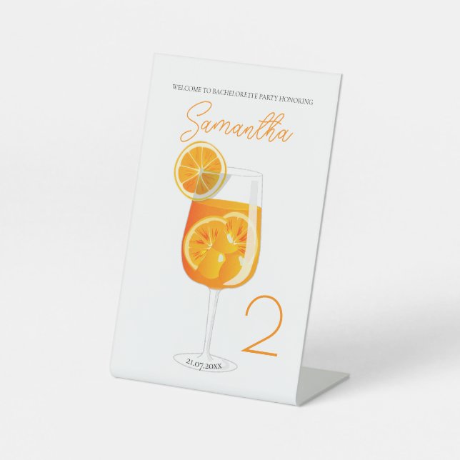 Aperol Spritz Bachelorette Party Welcome Pedestal Sign (Front)