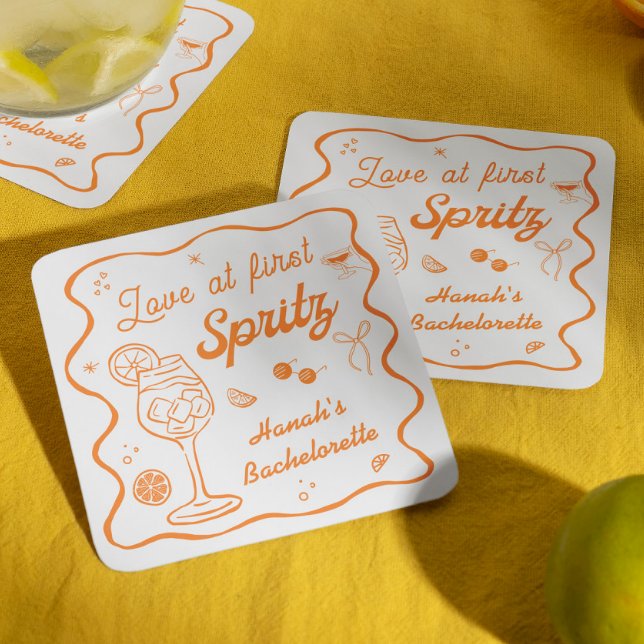 Aperol spritz Bachelorette  Square Paper Coaster (Creator Uploaded)