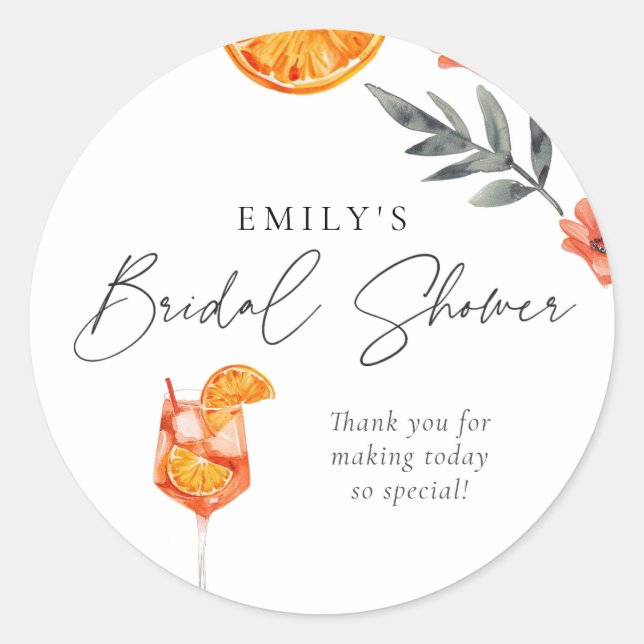 Aperol Spritz Bridal Shower Classic Round Sticker (Front)