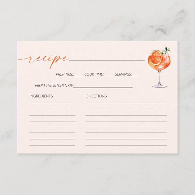 Aperol Spritz Bridal Shower Recipe Card (Front)
