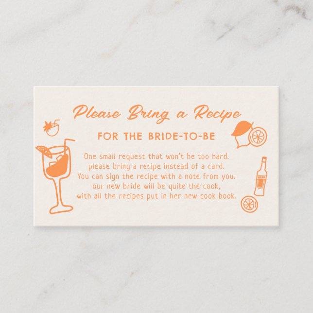 Aperol Spritz Bridal Shower Recipe Request Enclosure Card (Front)