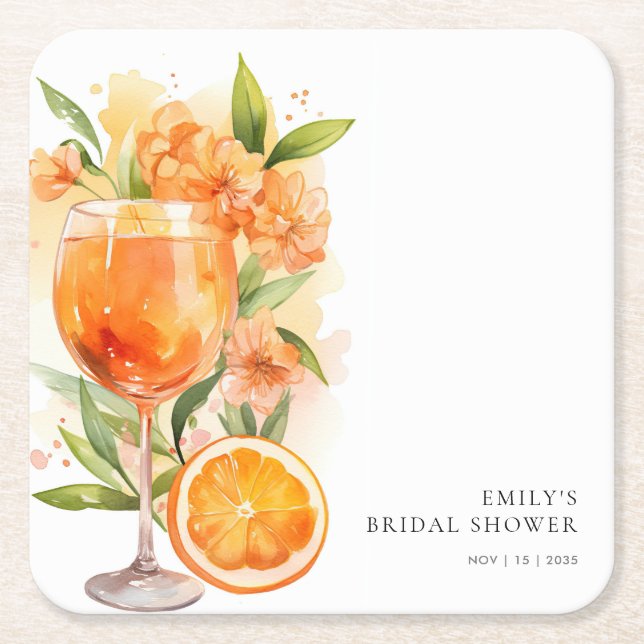 Aperol Spritz Bridal Shower Square Paper Coaster (Front)
