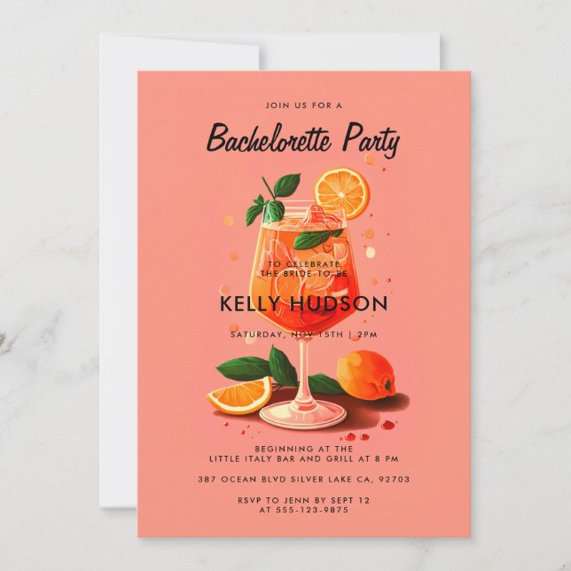 Aperol Spritz Cocktail Bachelorette Party Invitati Invitation (Front)