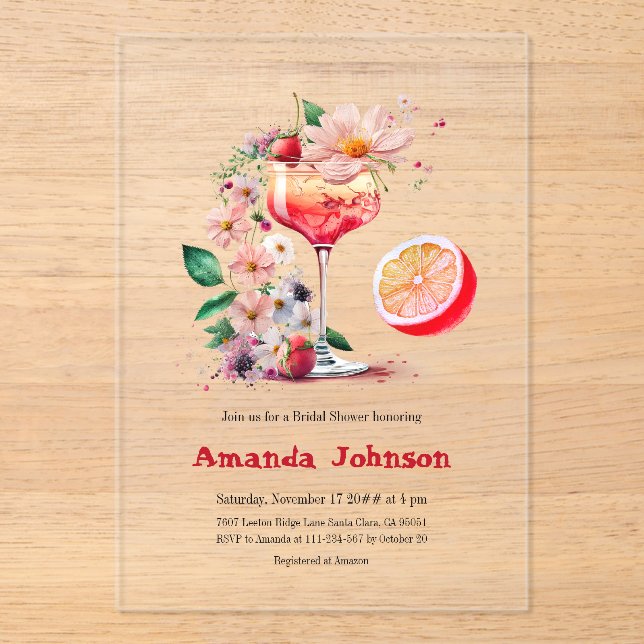 Aperol Spritz Cocktail Citrus Orange Bridal Shower Acrylic Invitations (Front)