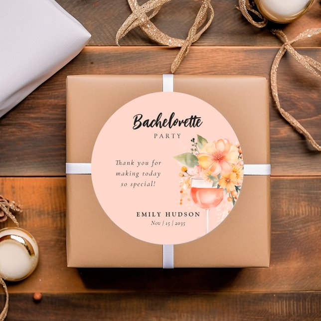 Aperol Spritz Floral Bachelorette Party Classic Round Sticker (Creator Uploaded)