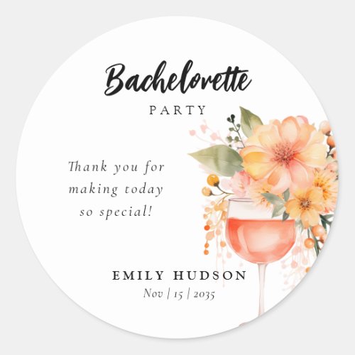 Aperol Spritz Floral Bachelorette Party Classic Round Sticker