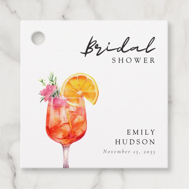 Aperol Spritz Floral Bridal Shower Favor Tags (Front)