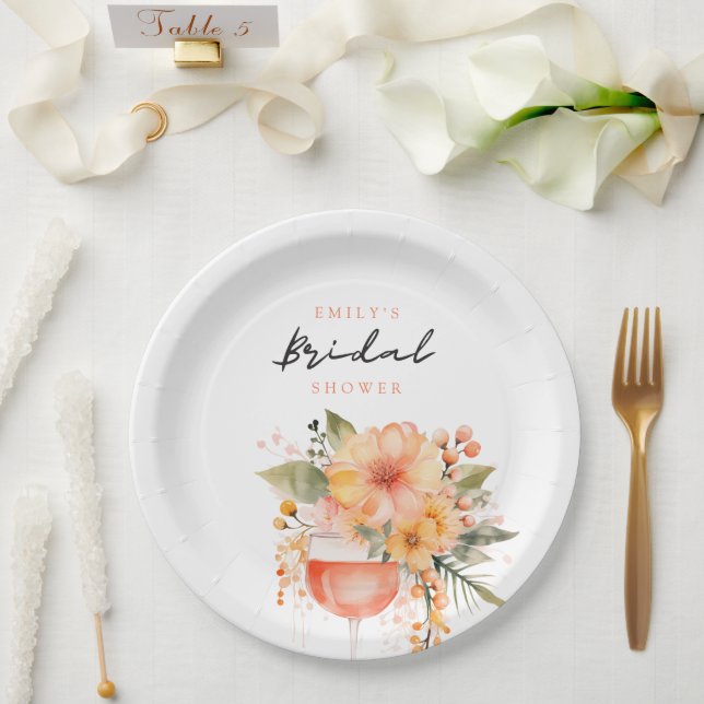Aperol Spritz Floral Bridal Shower Paper Plates (Wedding)