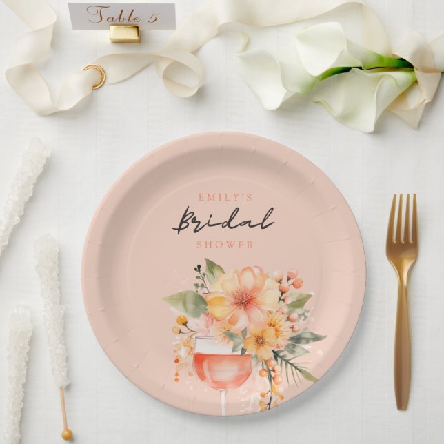 Aperol Spritz Floral Bridal Shower Paper Plates (Wedding)