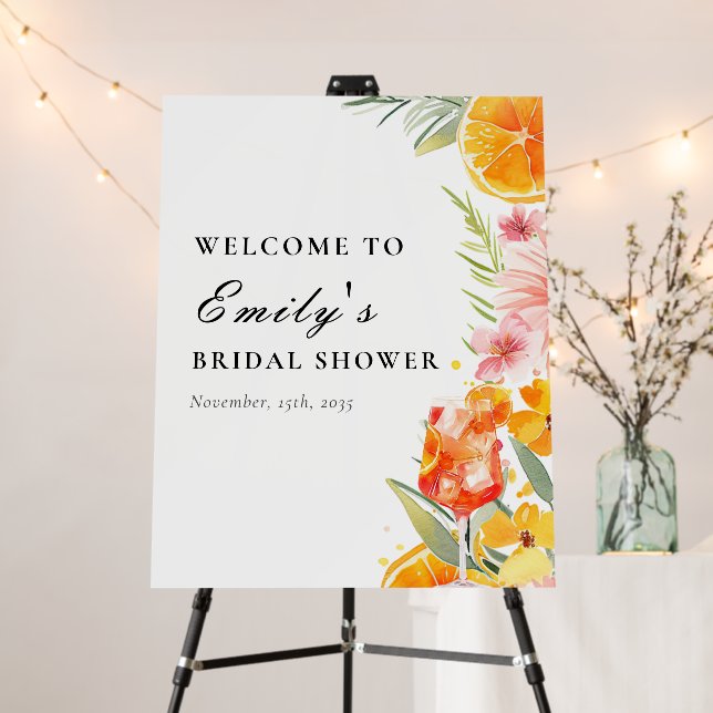 Aperol Spritz Floral Bridal Shower Welcome Sign (In Situ (Stand))