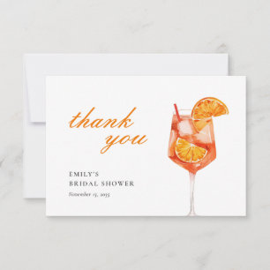 Aperol Spritz Floral Watercolor Bridal Shower Thank You Card