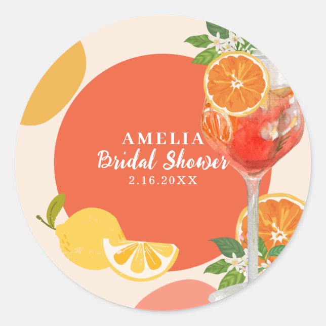 Aperol spritz Love at first spritz Bridal shower  Classic Round Sticker (Front)