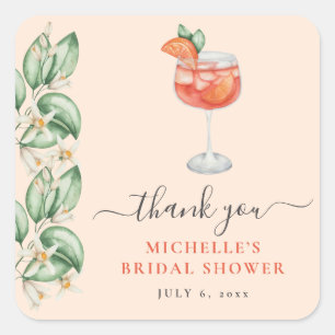 Aperol Spritz Orange Bridal Shower Square Sticker