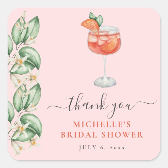 Aperol Spritz Orange Bridal Shower Square Sticker (Front)