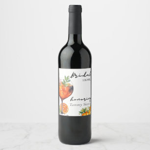 Aperol Spritz Orange Modern Bridal Shower  Wine Label