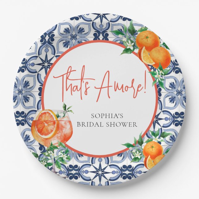 Aperol Spritz Orange Positano Bridal Shower Paper Plates (Front)