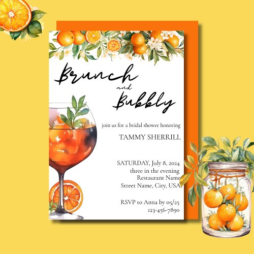 Aperol Spritz Orange Watercolor Brunch and Bubbly  Invitation