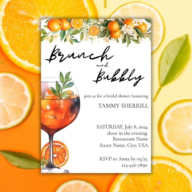 Aperol Spritz Orange Watercolor Brunch and Bubbly  Invitation (Creator Uploaded)