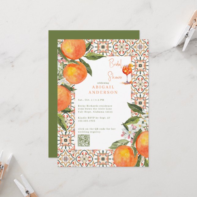 Aperol Spritz Oranges Bridal Shower  Invitation (Front/Back In Situ)