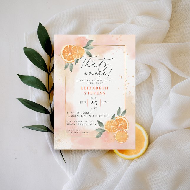 Aperol Spritz Oranges Summer Amore Bridal Shower Invitation (aperol spritz bridal shower invitation citrus frame cocktail summer brunch garden pool party amore)