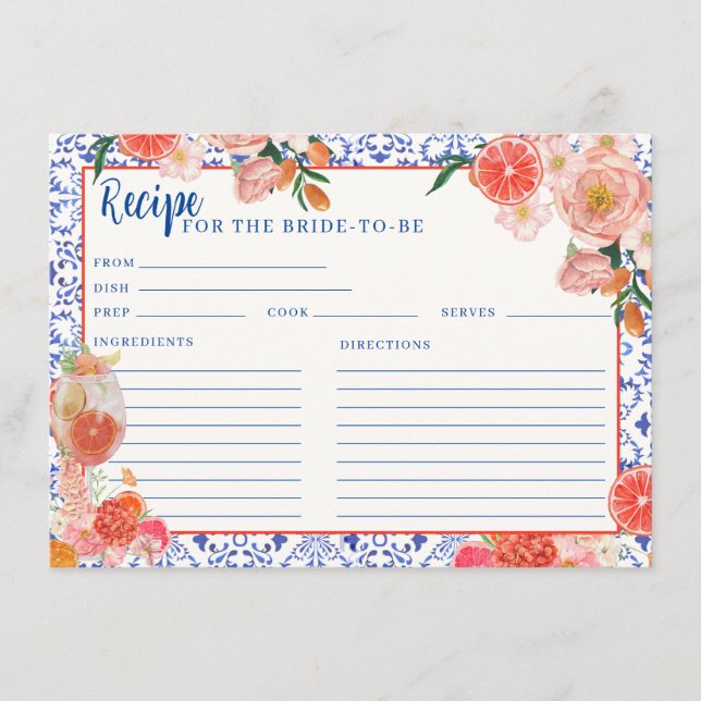 Aperol Spritz thats amore bridal shower recipe Enclosure Card (Front)