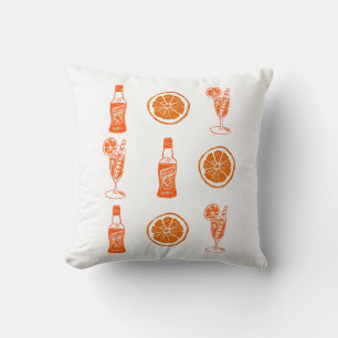 Aperol Spritz Throw Pillow Linocut Design