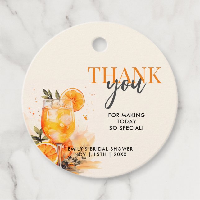 Aperol Spritz Watercolor Bridal Shower Favor Tags (Front)