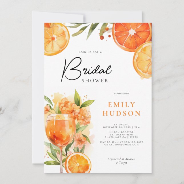 Aperol Spritz Watercolor Bridal Shower Invitation (Front)
